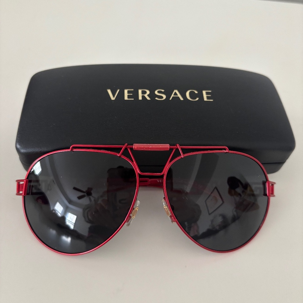 VERSACE Wire RocK Pilot Medusa 2160 Red Gold VE2160 Aviator Sunglasses Unisex